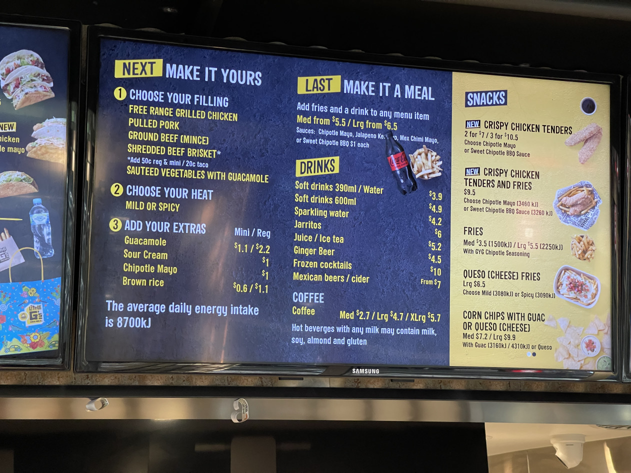 photo of the Guzman Y Gomez menu for May 2024