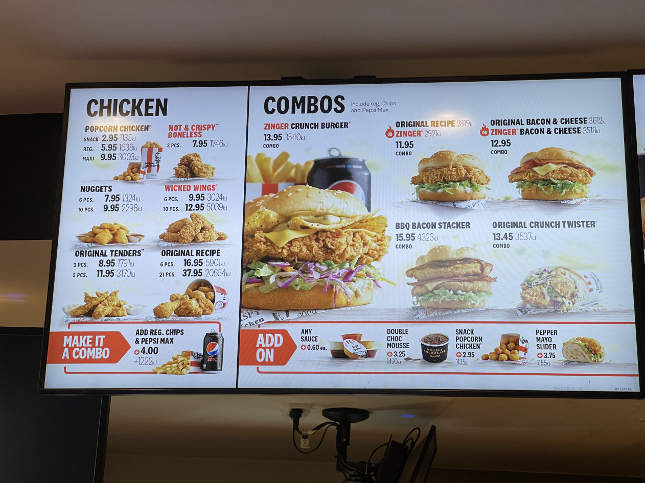 photo of the KFC menu for May 2024