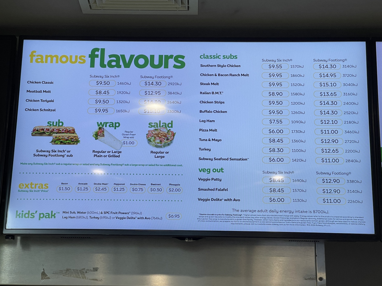 photo of the Subway menu for October 2024